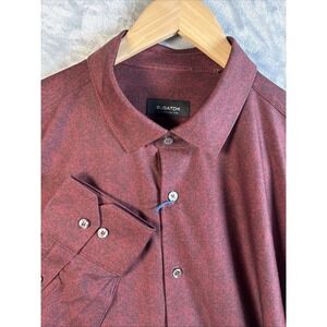Bugatchi Shirt Mens Large Tall Red Black OoohCotton Tech Stretch Performance
